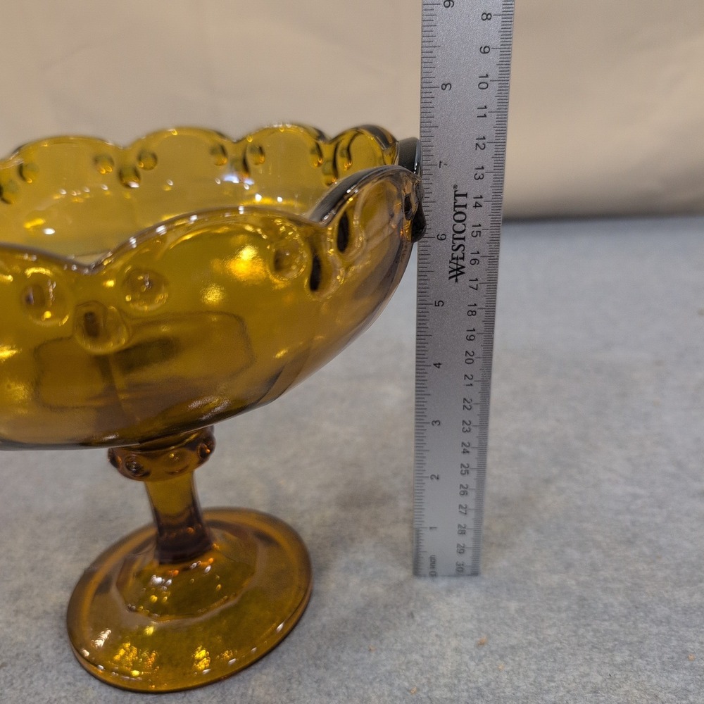 Indiana Glass‎ Amber Teardrop Garland Pedestal Compote Scalloped Candy Dish - Picture 6 of 8